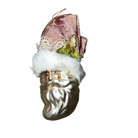 Vintage Victorian Santa Class Dillard's blown glass ornament pink hat - Picture 3 of 8